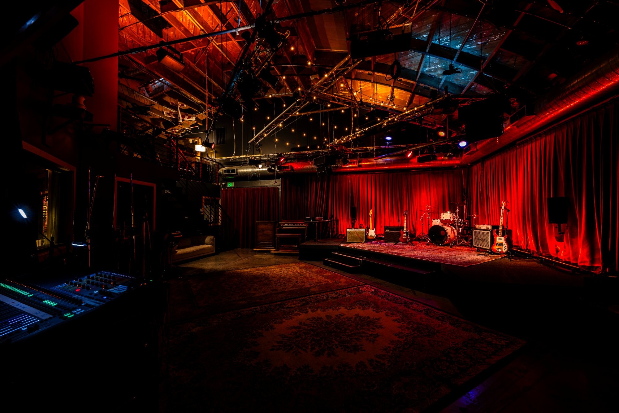 The Live Room at Clearmountain's Berkeley Street Studios with dramatic stage lighting